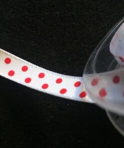 10mm Red Spots On White Satin Ribbon