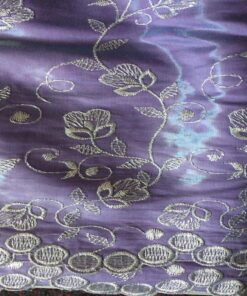 Lilac Scalloped Lace Fabric with White Flowers